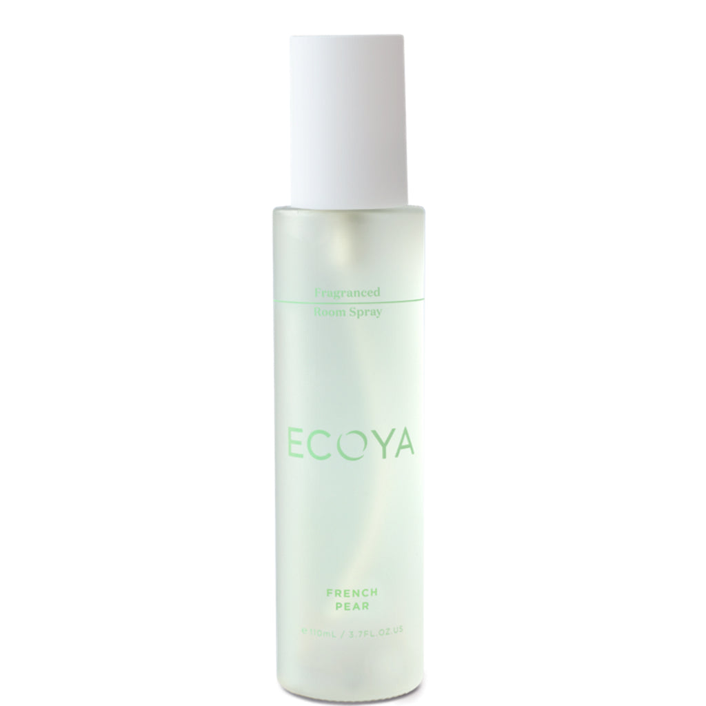 ecoya french pear fragranced room spray in frosted glass bottle