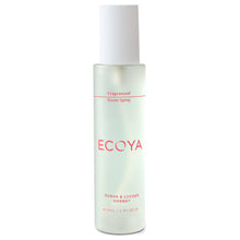 ecoya guava & lychee sorbet fragranced room spray in frosted glass bottle